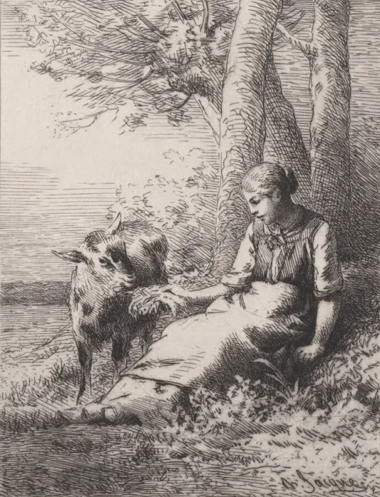 Framed Print : Une Amitie, 1867. 1867. Creator: Charles Emile Jacque Framed Print : Une Amitie, 1867. 1867. Creator: Charles Emile Jacque