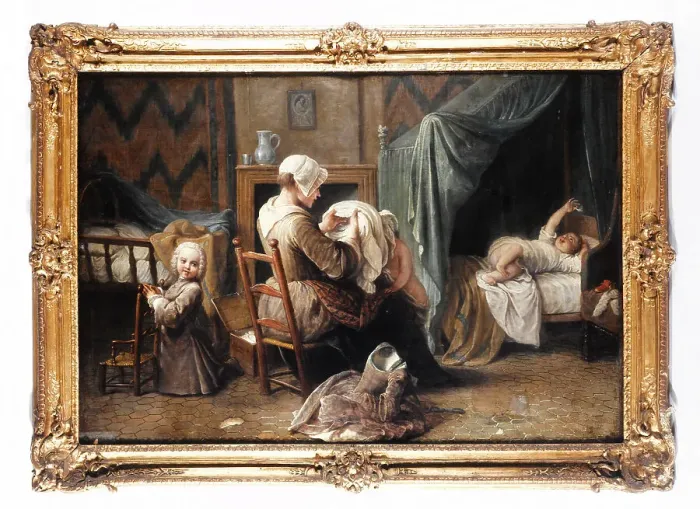 Framed Print : Une chambre où une servante habille des enfants, c1750. Creator: Pierre Louis Dumesnil Framed Print : Une chambre où une servante habille des enfants, c1750. Creator: Pierre Louis Dumesnil