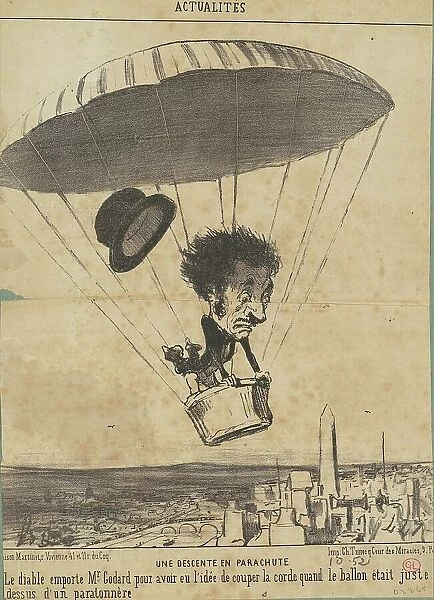 Une Descente en parachute, 19th century. Creator: Honore Daumier
