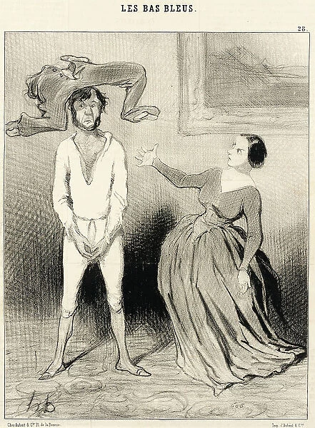 Une femme comme moi...remettre un bouton?... 1844. Creator: Honore Daumier