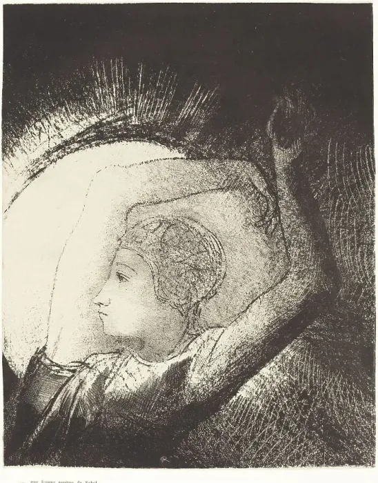 Framed Print : Une femme revêtue du Soleil (A woman clothed with the sun), 1899. Creator: Odilon Redon Framed Print : Une femme revêtue du Soleil (A woman clothed with the sun), 1899. Creator: Odilon Redon