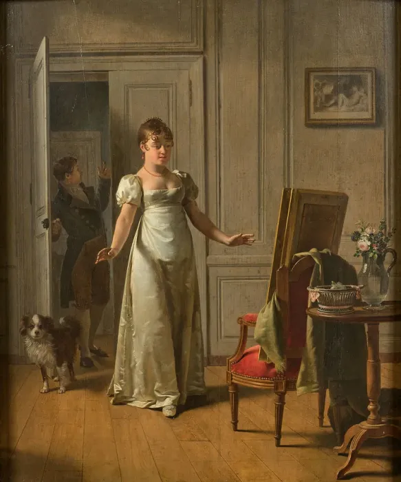 Framed Print : Une femme surprise, 1808. Creator: Drolling, Martin (1752-1817) Framed Print : Une femme surprise, 1808. Creator: Drolling, Martin (1752-1817)