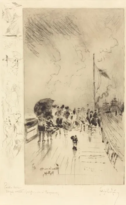 Framed Print : Une Jetee en Angleterre (A Pier in England), 1879. Creator: Felix Hilaire Buhot Framed Print : Une Jetee en Angleterre (A Pier in England), 1879. Creator: Felix Hilaire Buhot