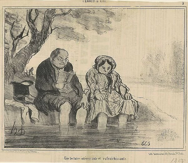 Une lecture intéressante et rafraichissante, 19th century. Creator: Honore Daumier