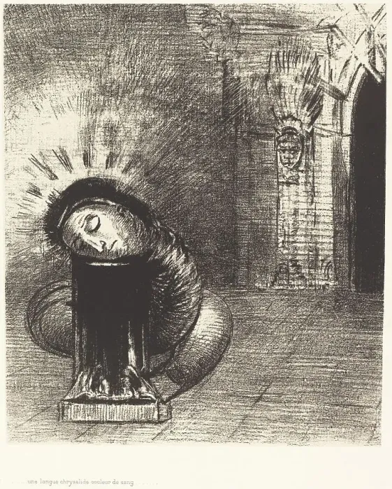Framed Print : Une longue chrysalide couleur de sang (A longchrysalis, the color of blood), 1889. Creator: Odilon Redon Framed Print : Une longue chrysalide couleur de sang (A longchrysalis, the color of blood), 1889. Creator: Odilon Redon