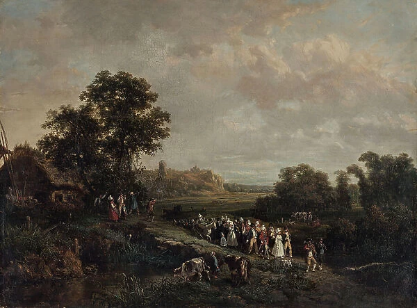 Une noce en procession, 1844. Creators: Eugène Louis Vasselin, Hippolyte Bellangé