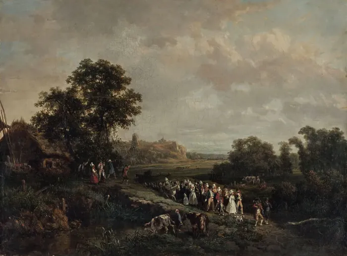 Framed Print : Une noce en procession, 1844. Creators: Eugène Louis Vasselin, Hippolyte Bellangé Framed Print : Une noce en procession, 1844. Creators: Eugène Louis Vasselin, Hippolyte Bellangé