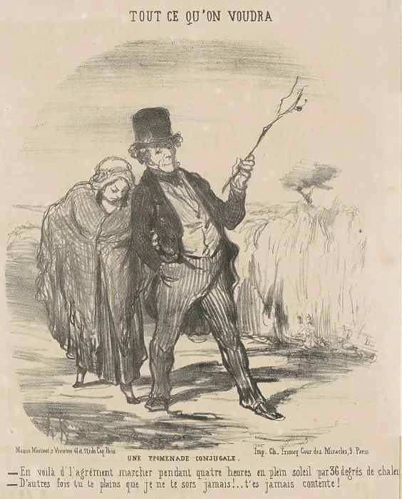 Framed Print : Une promenade conjugale, 19th century. Creator: Honore Daumier Framed Print : Une promenade conjugale, 19th century. Creator: Honore Daumier