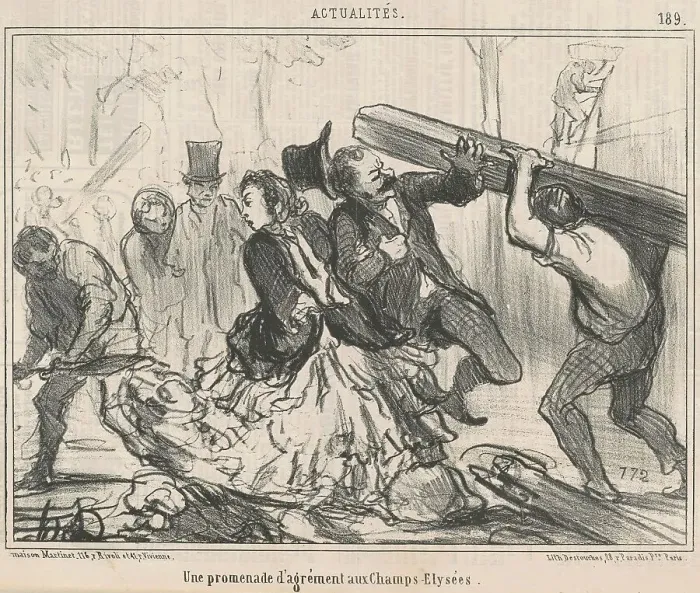 Framed Print : Une promenade d'argrément aux Champs-Elysées, 19th century. Creator: Honore Daumier Framed Print : Une promenade d'argrément aux Champs-Elysées, 19th century. Creator: Honore Daumier