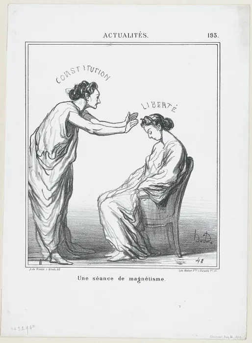 Framed Print : Une seance de magnetisme, 1869. Creator: Honore Daumier Framed Print : Une seance de magnetisme, 1869. Creator: Honore Daumier