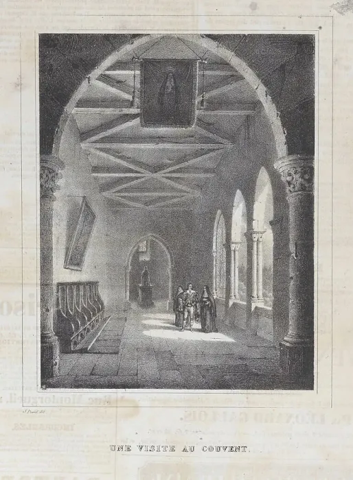 Framed Print : Une Visite au Couvent, ca. 1834. Creator: Anon Framed Print : Une Visite au Couvent, ca. 1834. Creator: Anon