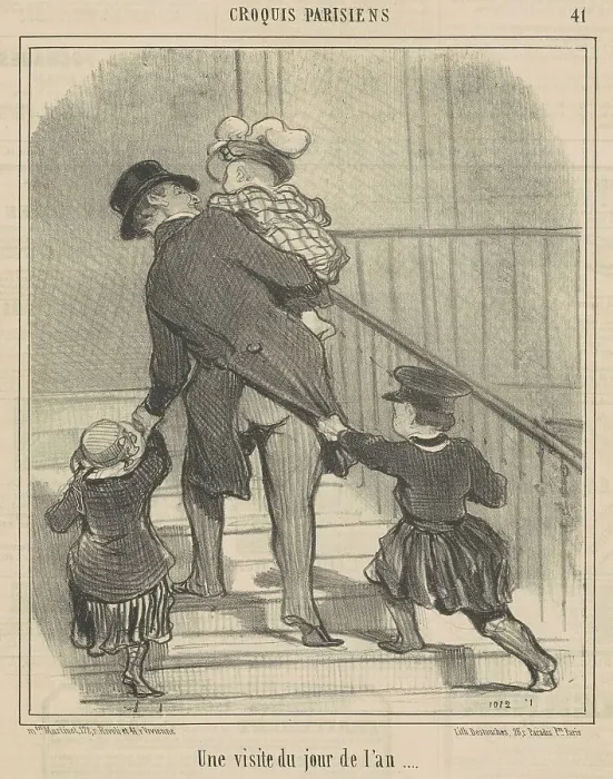 Framed Print : Une visite du jour de l'an, 19th century. Creator: Honore Daumier Framed Print : Une visite du jour de l'an, 19th century. Creator: Honore Daumier