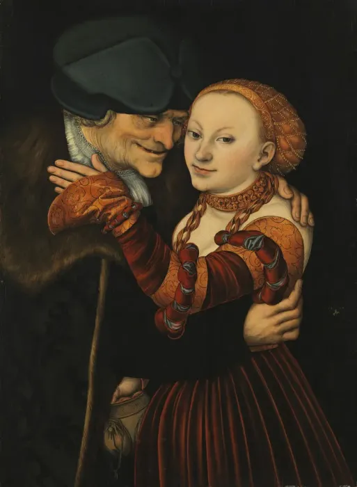 Framed Print : The Unequal Couple. Artist: Cranach, Lucas, the Elder (1472-1553) Framed Print : The Unequal Couple. Artist: Cranach, Lucas, the Elder (1472-1553)