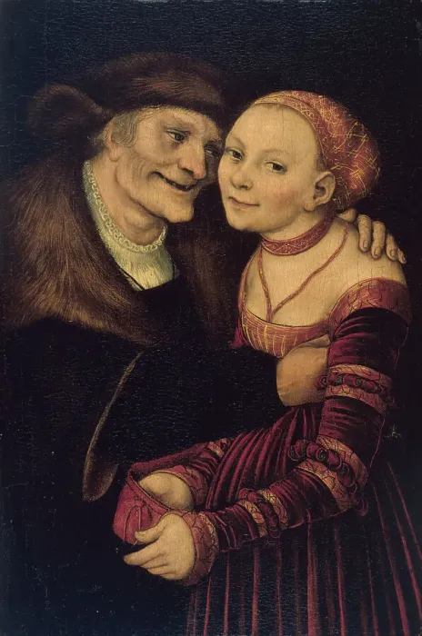 Framed Print : The Unequal Couple. Artist: Cranach, Lucas, the Elder (1472-1553) Framed Print : The Unequal Couple. Artist: Cranach, Lucas, the Elder (1472-1553)