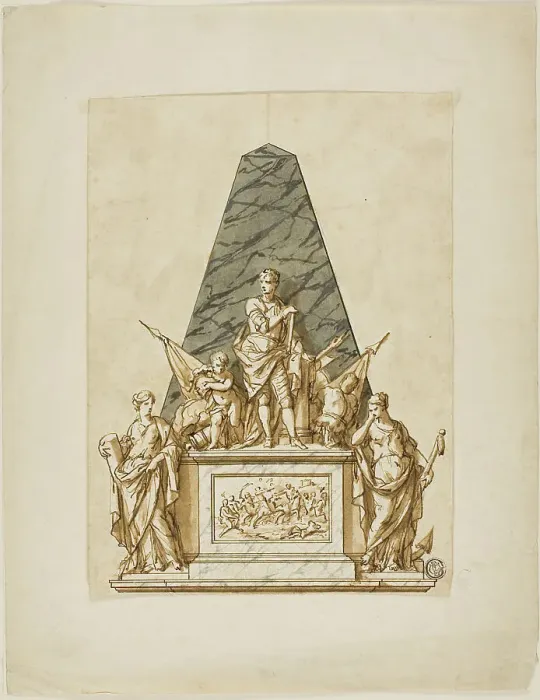 Framed Print : Unexecuted Design for the Monument to the First Duke of Marlborough, c. 1733. Creators: John Michael Rysbrack, Sir James Thornhill Framed Print : Unexecuted Design for the Monument to the First Duke of Marlborough, c. 1733. Creators: John Michael Rysbrack, Sir James Thornhill