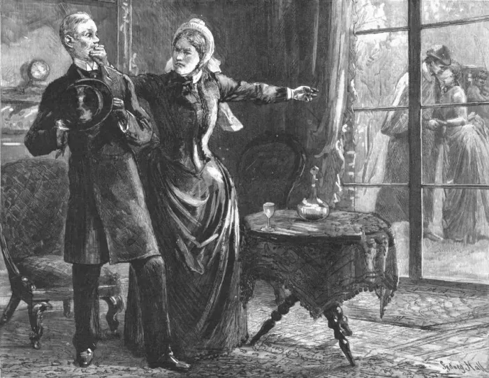 Framed Print : That Unfortunate Marriage, by Francis Eleanor Trollope;'Hush! Hold your tongue!'cried Mrs. Dobbs Creator: Sydney Prior Hall Framed Print : That Unfortunate Marriage, by Francis Eleanor Trollope;'Hush! Hold your tongue!'cried Mrs. Dobbs Creator: Sydney Prior Hall