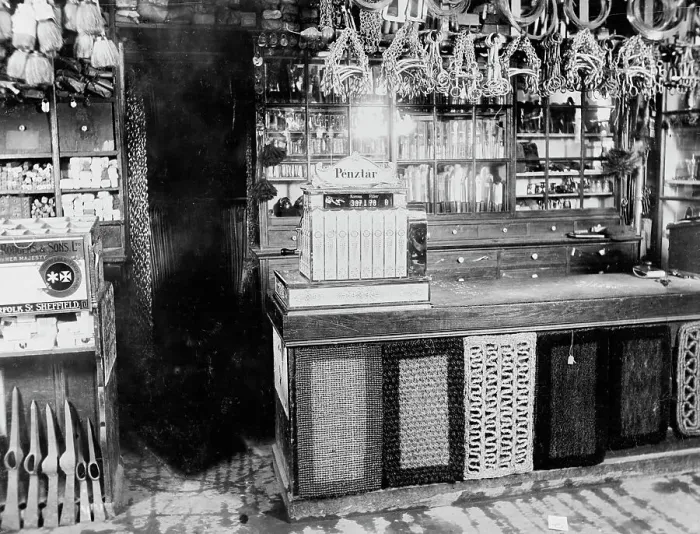 Framed Print : Unidentified hardware store, probably Hungary, between 1895 and 1910. Creator: Unknown Framed Print : Unidentified hardware store, probably Hungary, between 1895 and 1910. Creator: Unknown