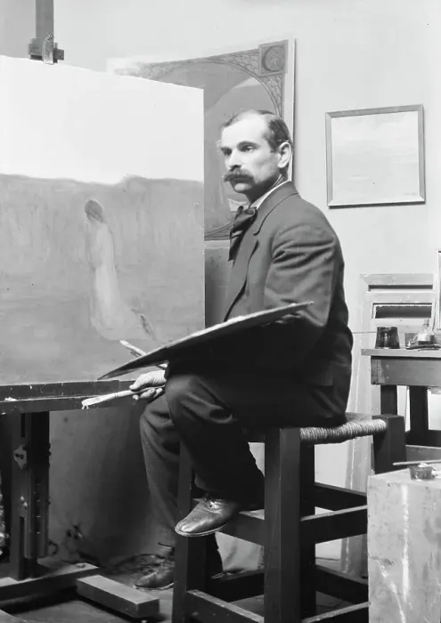 Framed Print : Unidentified man, seated at his easel, portrait photograph, between 1896 and 1942. Creator: Arnold Genthe Framed Print : Unidentified man, seated at his easel, portrait photograph, between 1896 and 1942. Creator: Arnold Genthe