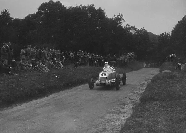 Unidentified open single-seater car competing in the Shelsley Walsh Hillclimb, Worcestershire, 1935