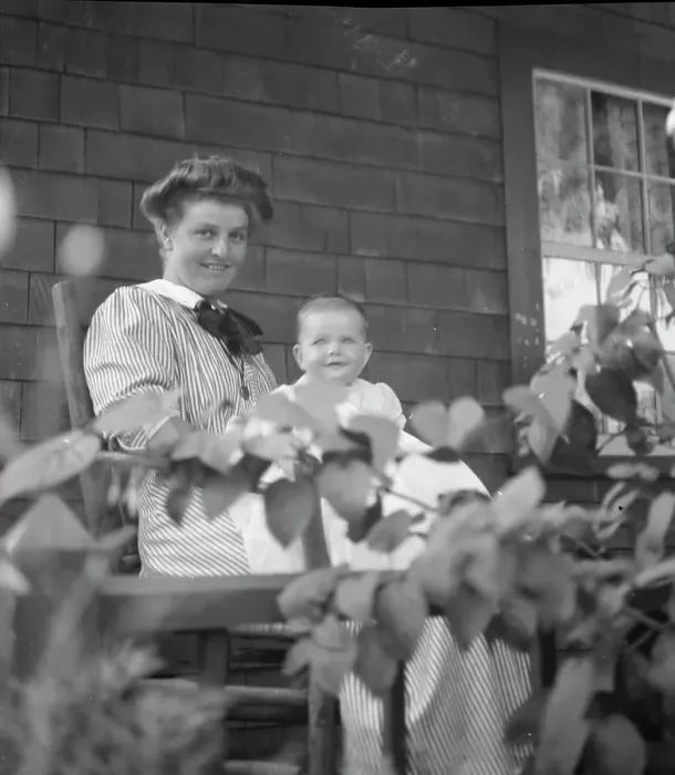 Framed Print : Unidentified woman and baby, seated on porch, between 1911 and 1942. Creator: Arnold Genthe Framed Print : Unidentified woman and baby, seated on porch, between 1911 and 1942. Creator: Arnold Genthe