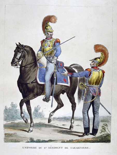Uniform of the 1st Regiment of Carabiniers, France, 1823. Artist: Charles Etienne Pierre Motte