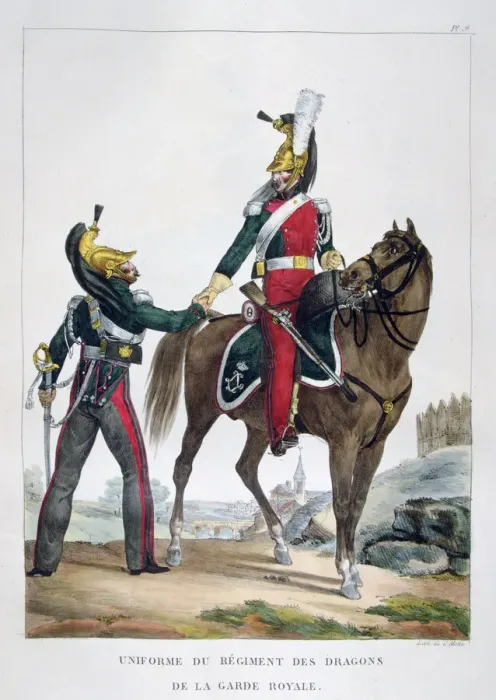 Framed Print : Uniform of a regiment of dragoons of the royal guard, France, 1823. Artist: Charles Etienne Pierre Motte Framed Print : Uniform of a regiment of dragoons of the royal guard, France, 1823. Artist: Charles Etienne Pierre Motte