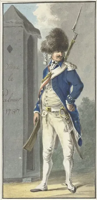Framed Print : Uniform of the Rotterdamsch Genootschap van Wapenhandel de Palmboom, 1787. Creator: Dirk Langendijk Framed Print : Uniform of the Rotterdamsch Genootschap van Wapenhandel de Palmboom, 1787. Creator: Dirk Langendijk