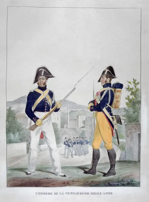 Framed Print : Uniform of the royal foot gendarmes, France, 1823. Artist: Charles Etienne Pierre Motte Framed Print : Uniform of the royal foot gendarmes, France, 1823. Artist: Charles Etienne Pierre Motte