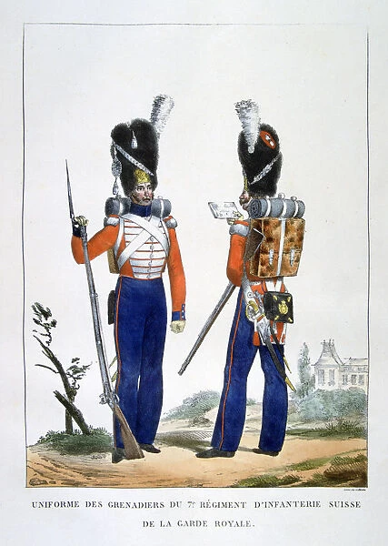 Uniform of the Swiss Grenadiers 7th Regiment of infantry of the royal guard, France, 1823. Artist: Charles Etienne Pierre Motte