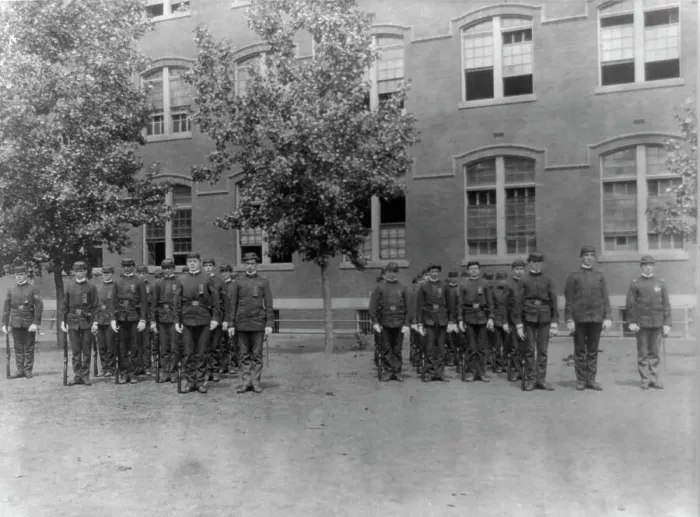 Framed Print : Uniformed cadets, Central High School, (1899?). Creator: Frances Benjamin Johnston Framed Print : Uniformed cadets, Central High School, (1899?). Creator: Frances Benjamin Johnston