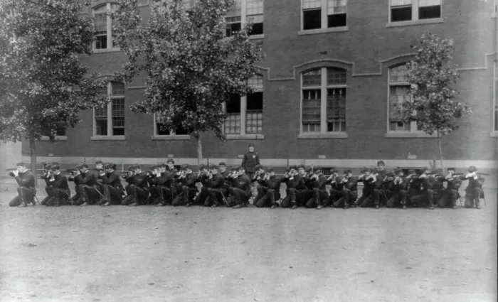 Framed Print : Uniformed cadets, Central High School, (1899?). Creator: Frances Benjamin Johnston Framed Print : Uniformed cadets, Central High School, (1899?). Creator: Frances Benjamin Johnston