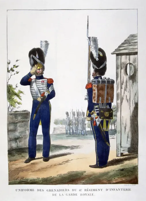 Framed Print : Uniforms of the grenadiers of the French royal guard, 1823. Artist: Charles Etienne Pierre Motte Framed Print : Uniforms of the grenadiers of the French royal guard, 1823. Artist: Charles Etienne Pierre Motte