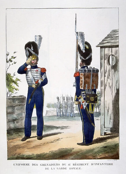 Uniforms of the grenadiers of the French royal guard, 1823. Artist: Charles Etienne Pierre Motte