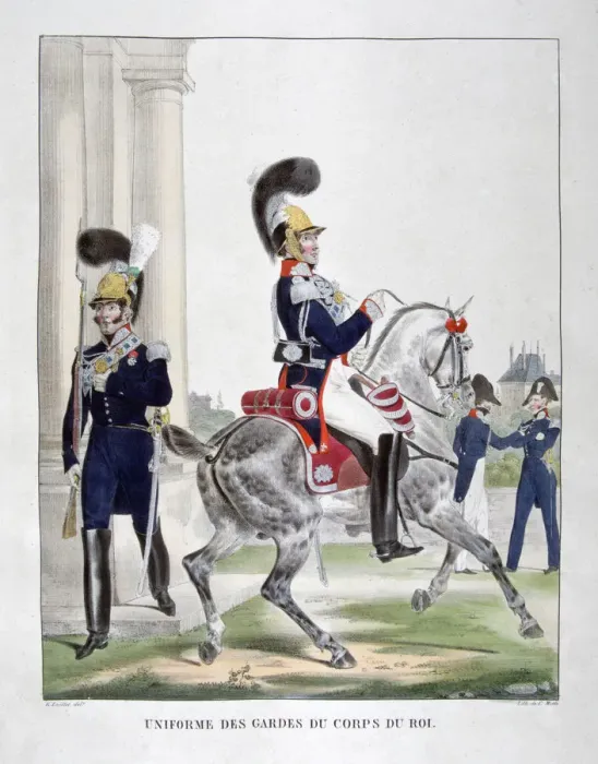 Framed Print : Uniforms of guards of the French royal corps, 1823. Artist: Charles Etienne Pierre Motte Framed Print : Uniforms of guards of the French royal corps, 1823. Artist: Charles Etienne Pierre Motte