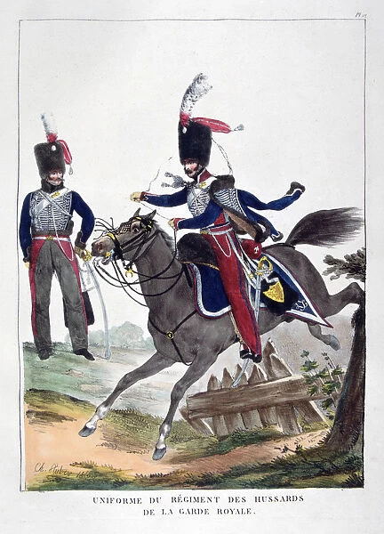 Uniforms of a regiment of hussars of the French royal guard, 1823. Artist: Charles Etienne Pierre Motte