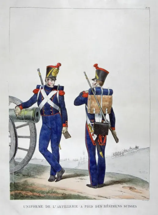 Framed Print : Uniforms of a Swiss artillery regiment, 1823. Artist: Charles Etienne Pierre Motte Framed Print : Uniforms of a Swiss artillery regiment, 1823. Artist: Charles Etienne Pierre Motte
