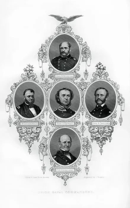 Framed Print : Union Civil War Admirals Winslow, Goldsborough, Du Pont, Dahlgren and Stringham, 1862-1867. Artist: J Rogers Framed Print : Union Civil War Admirals Winslow, Goldsborough, Du Pont, Dahlgren and Stringham, 1862-1867. Artist: J Rogers