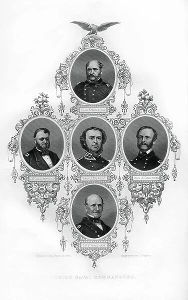 Union Civil War Admirals Winslow, Goldsborough, Du Pont, Dahlgren and Stringham, 1862-1867. Artist: J Rogers