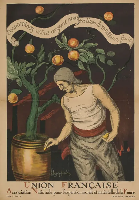 Framed Print : Union française. Association for the moral and material growth of France. Save your money... 1920. Creator: Cappiello, Leonetto (1875-1942) Framed Print : Union française. Association for the moral and material growth of France. Save your money... 1920. Creator: Cappiello, Leonetto (1875-1942)