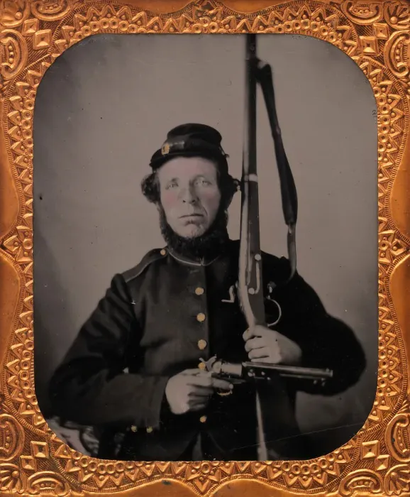 Framed Print : Union Private with Musket and Pistol, 1861-65. Creator: Unknown Framed Print : Union Private with Musket and Pistol, 1861-65. Creator: Unknown