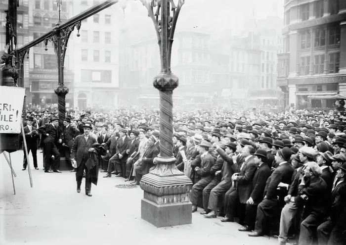 Framed Print : Union Square, New York. J.J. Ettor speaking to striking barbers, 1913. Creator: Bain News Service Framed Print : Union Square, New York. J.J. Ettor speaking to striking barbers, 1913. Creator: Bain News Service