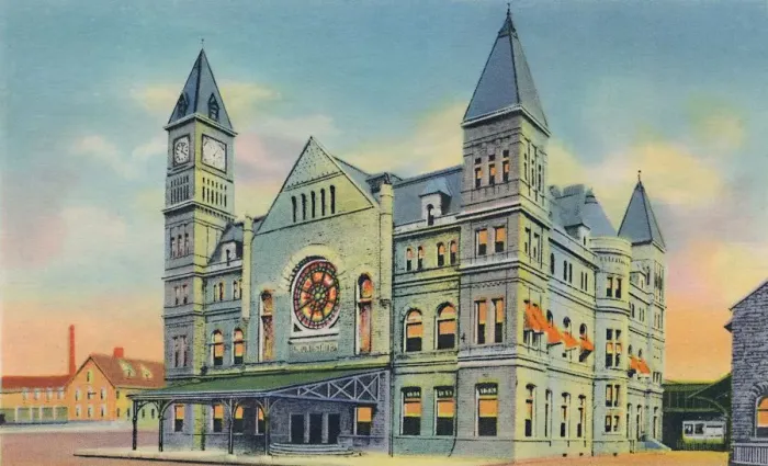 Framed Print : Union Station, 10th and Broadway, 1942. Artist: Caufield & Shook Framed Print : Union Station, 10th and Broadway, 1942. Artist: Caufield & Shook