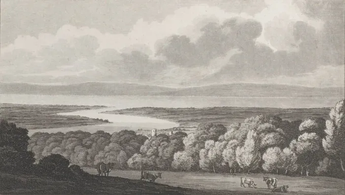 Framed Print : The Union of the Wye with the Severn from Chepstow, from Remarks on a Tour to Wales, 1799. Creator: John Hill Framed Print : The Union of the Wye with the Severn from Chepstow, from Remarks on a Tour to Wales, 1799. Creator: John Hill