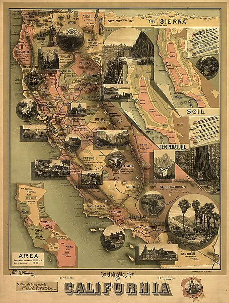 The unique map of California, 1888. Creator: E. McD. Johnstone