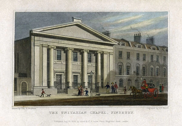 The Unitarian Chapel, Finsbury, London, 1828. Artist: Frederick James Havell