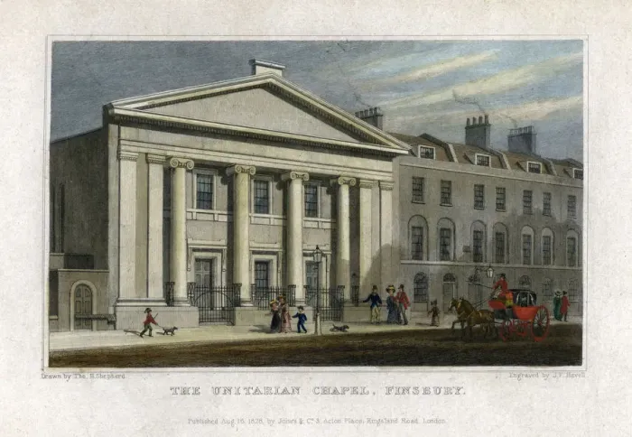 Framed Print : The Unitarian Chapel, Finsbury, London, 1828. Artist: Frederick James Havell Framed Print : The Unitarian Chapel, Finsbury, London, 1828. Artist: Frederick James Havell