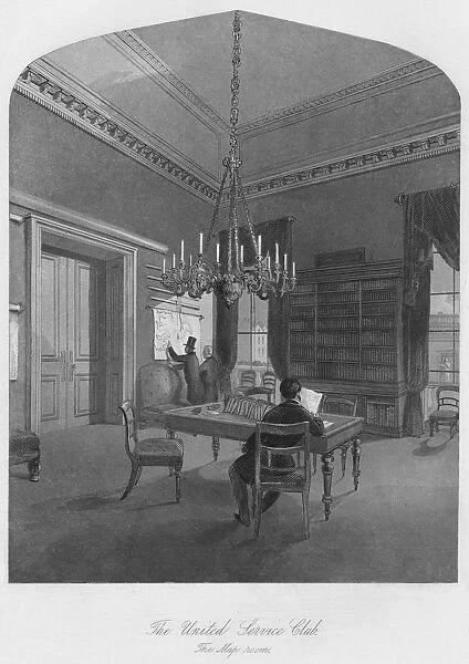 The United Service Club. The Map room, c1841. Artist: Henry Melville