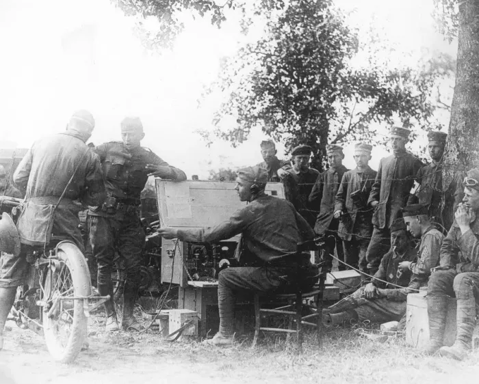Framed Print : United States Army Signal Corps in France operating a field radio station, July 1918 Framed Print : United States Army Signal Corps in France operating a field radio station, July 1918
