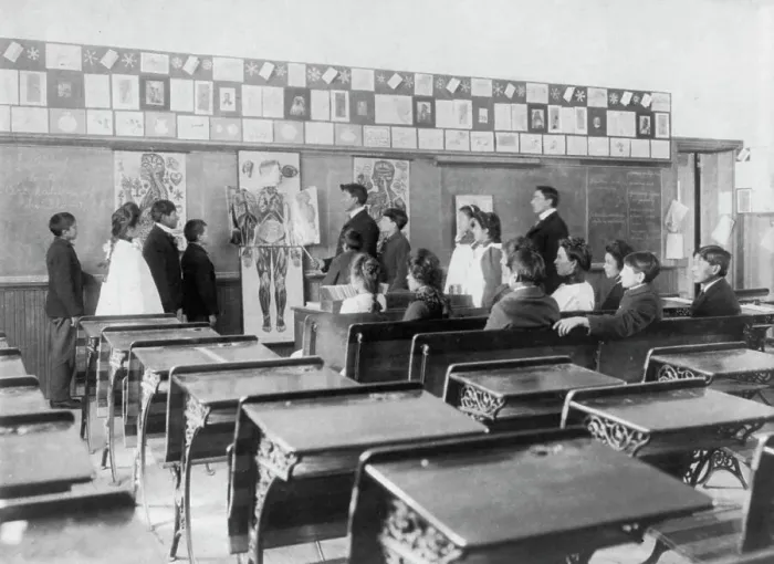 Framed Print : United States Indian School, Carlisle, Pa.: Class studying anatomy, 1901. Creator: Frances Benjamin Johnston Framed Print : United States Indian School, Carlisle, Pa.: Class studying anatomy, 1901. Creator: Frances Benjamin Johnston