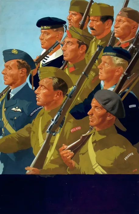 Framed Print : Unity of Strength - Free European servicemen marching World War II poster, between 1939 and 1946. Creators: Central Office of Information, William Little